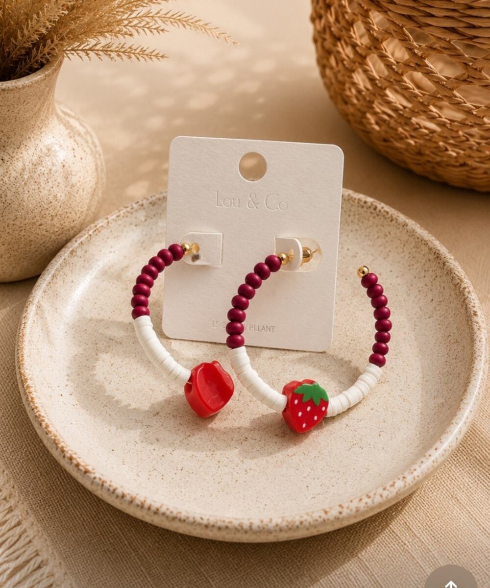 Lou & Co Strawberry Hoop Beaded Earrings